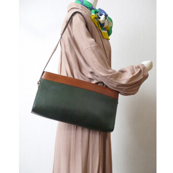 Old Dior バイカラー総革2WAYショルダー(深緑×茶)