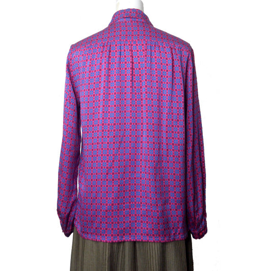 Old Dior チェック柄レトロシルクブラウス (ピンク系)