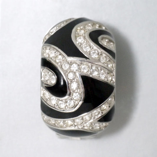 C.Dior ストーン×ブラックイヤリング(シルバー)