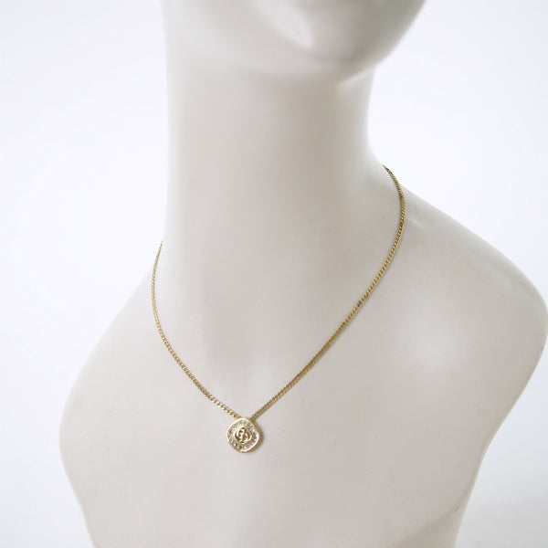 C.Dior スクエアラインストーン ロゴカットアウトネックレス(ゴールド)