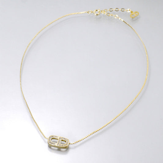 C.Dior ラインストーンCDロゴプレートネックレス(ゴールド)