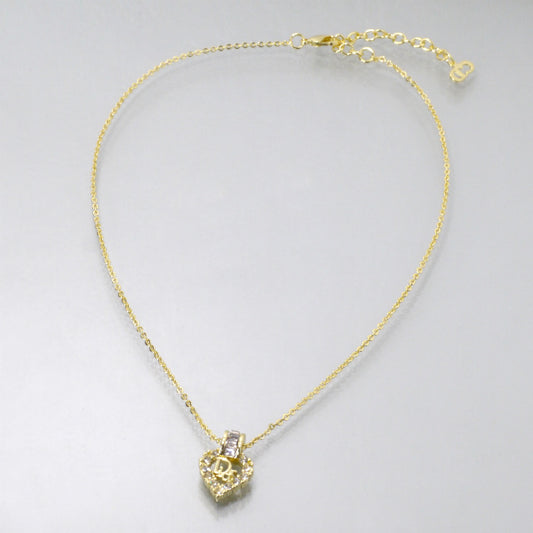 C.Dior ラインストーンハートロゴプレートネックレス(ゴールド)