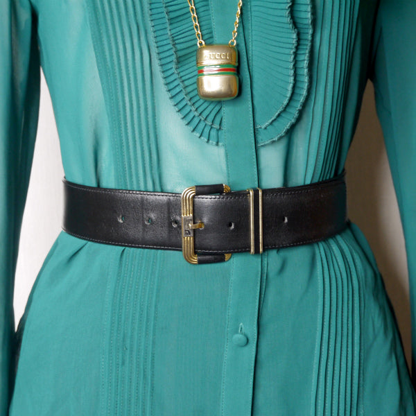 Old Dior ロゴバックル レザーウエストベルト(黒)