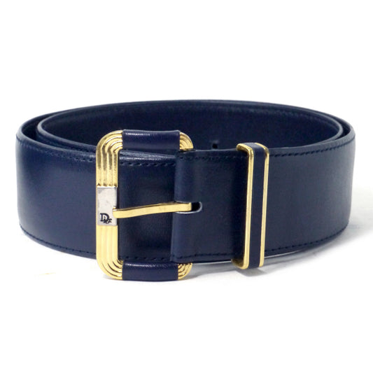 Old Dior ロゴバックル レザーウエストベルト(紺)
