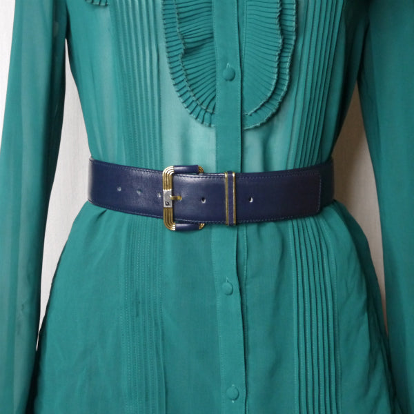 Old Dior ロゴバックル レザーウエストベルト(紺)