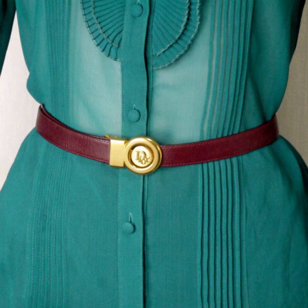 Old Dior レザーリバーシブルベルト(ボルドー/黒)