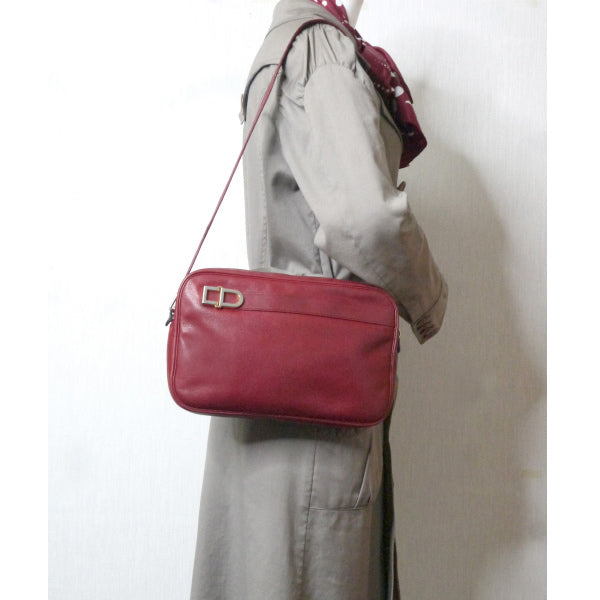 Old Dior 総革CDロゴ横長ワンショルダー(濃赤)
