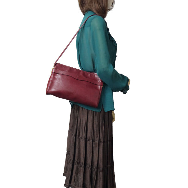 OLD Dior レザー 型押しロゴショルダー(ボルドー)