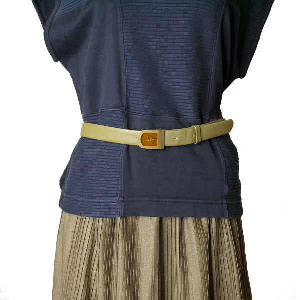 Old Dior クリアロゴバックル レザーベルト(オリーブ)