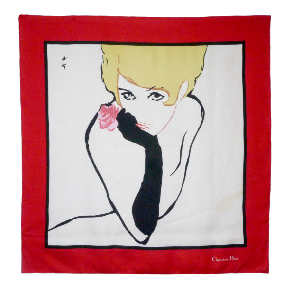 OLD Dior ルネ・グリュオー 大判シルクスカーフ（赤系） – Vintage