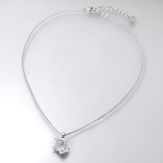 C.Dior ラインストーンロゴモチーフネックレス(シルバー)