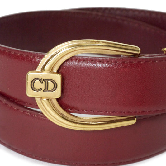 C.Dior ラインストーンロゴバックル スエードベルト(ボルドー)