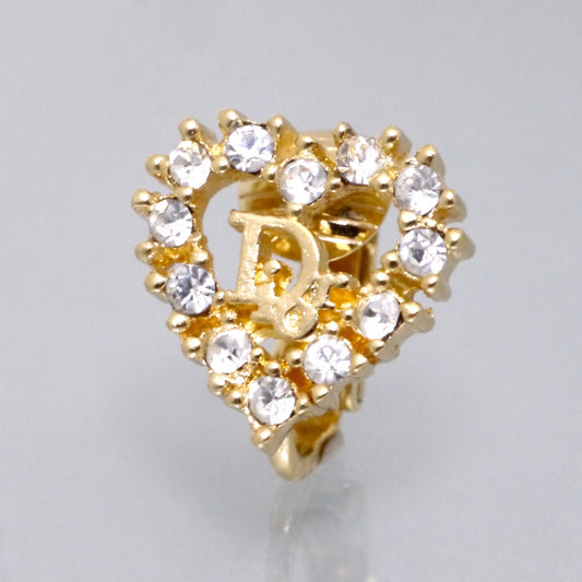 C.Dior ラインストーンハートロゴイヤリング (ゴールド)