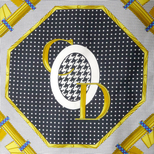 OLD Dior 千鳥格子 ロゴ 宝石 大判シルクスカーフ(赤系)