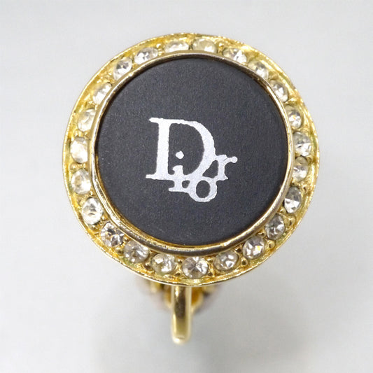 C.Dior ラウンド型ロゴイヤリング(ジルコニア×ブラック)