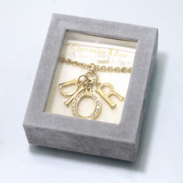 C.Dior ラインストーンロゴチャームネックレス(ゴールド)