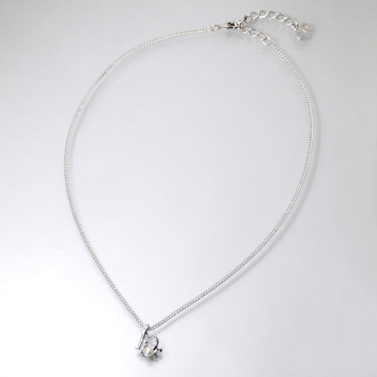 C.Dior 一粒パール×ロゴプレートネックレス(シルバー)