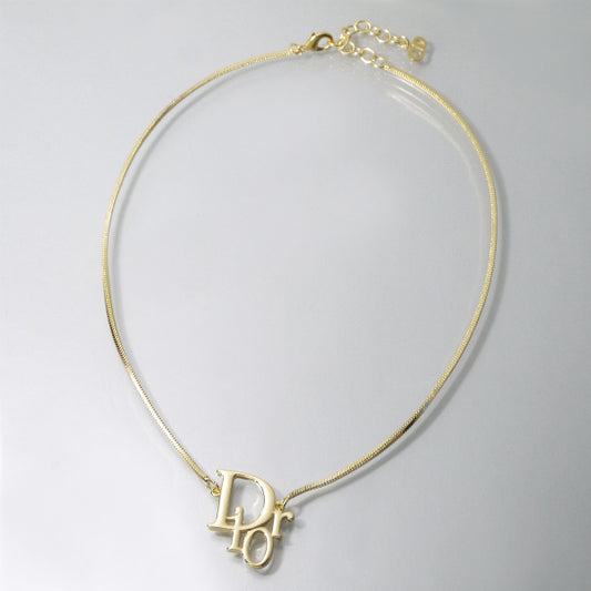C.Dior ロゴモチーフスネークチェーンネックレス(ゴールド)