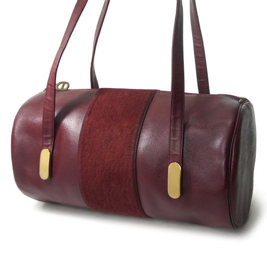 OLD Dior トロッター柄ドラム型スエードミニボストン(ボルドー)