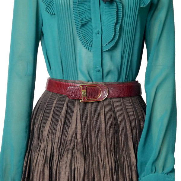 OLD Dior Dバックル リザードレザーベルト(ボルドー)