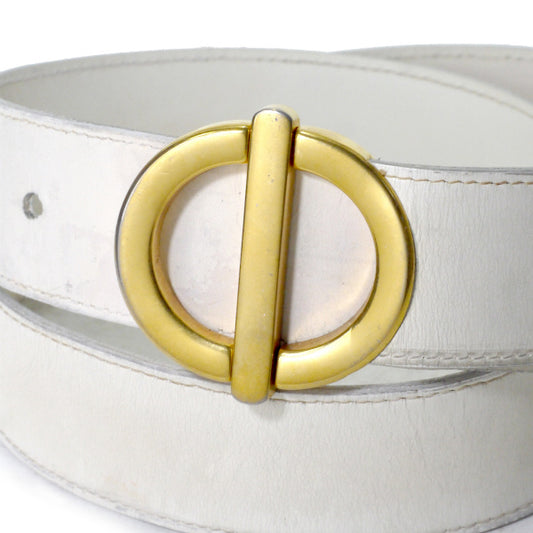 OLD Dior ラウンドCDバックル レザーベルト(白)