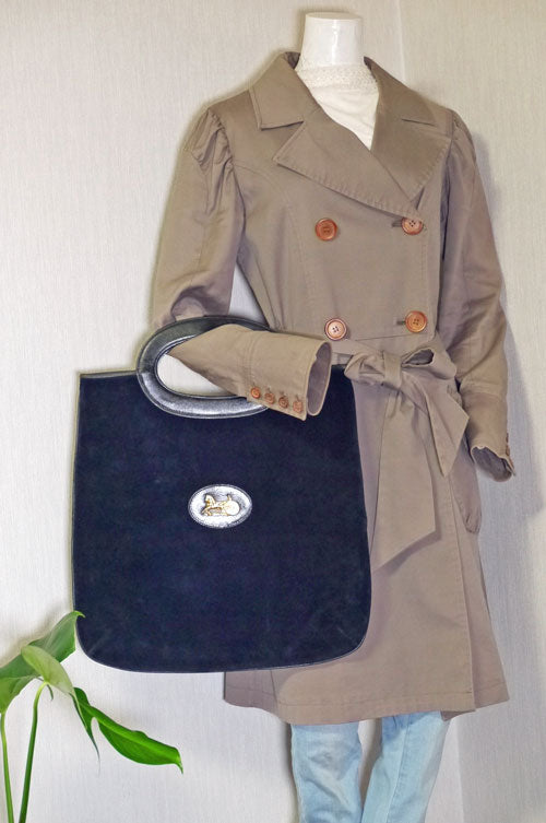 Old Celine 馬車ブリーフバッグ(スエード・濃紺)