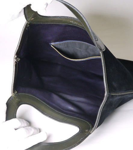Old Celine 馬車ブリーフバッグ(スエード・濃紺)