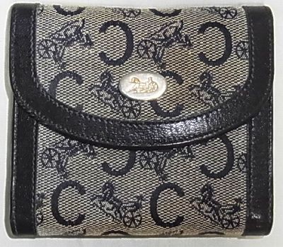 Old Celine馬車柄がま口3つ折れ財布(紺)