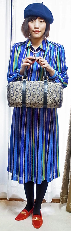 Old Celine(馬車柄)筒型ボストン(青)