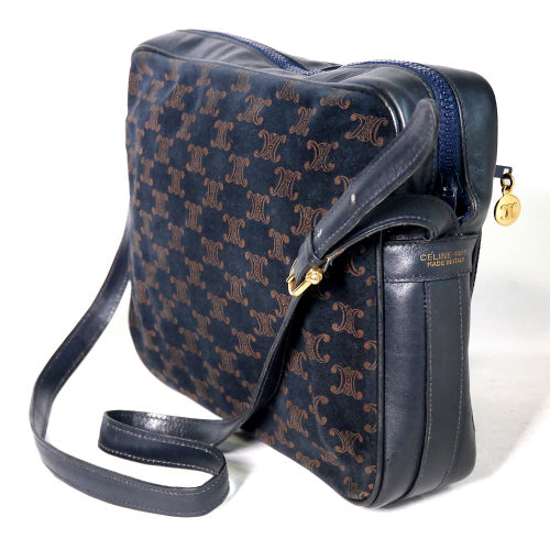 Old Celine ブラゾン柄ショルダー(スエード・濃紺)