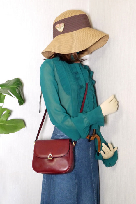 Old Celine 総皮ミニポシェット(ワインレッド)