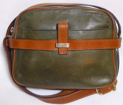 Old Celine 総皮ポシェット(深緑)