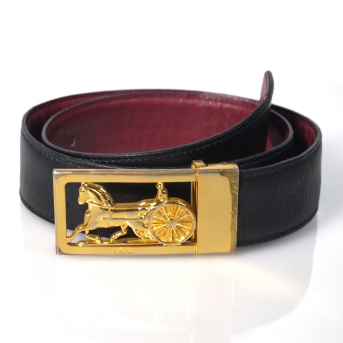 OLD CELINE 馬車バックル リバーシブルベルト(黒/バーガンディ)