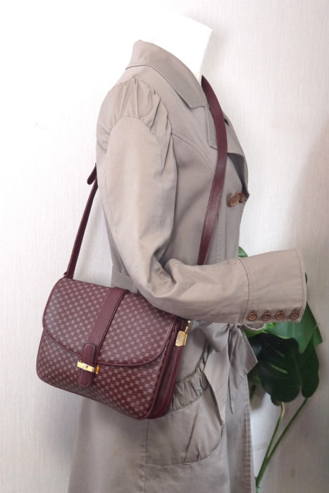 Old Celine レトロ!マカダム柄斜めがけショルダー(ボルドー)