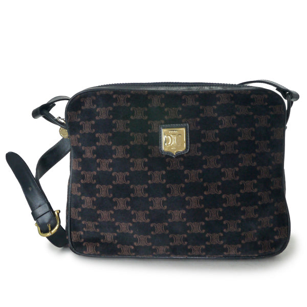 オールドCELINE マカダム スエード ショルダーバッグ　スエード Old Celine マカダム柄スエードショルダー（紺・茶） – Vintage Shop
