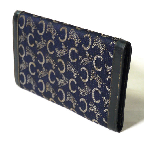 Old Celine 馬車柄長財布(ジャガード・紺)