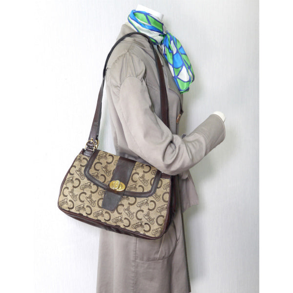 OLD CELINE 馬車柄ジャガード Wショルダーバッグ(茶)