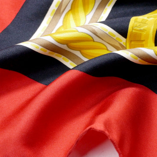 OLD CELINE ビットチェーン柄シルク大判スカーフ(赤×黒系)