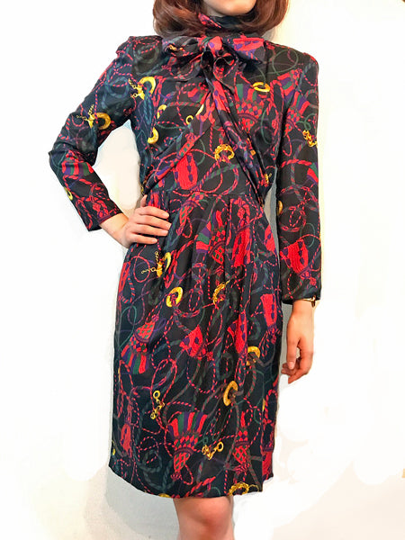 OLD CELINE ループ柄ドレスワンピース(シルク)