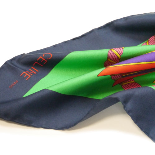 Old Celine ループ&ロゼット柄スカーフ(グリーン)