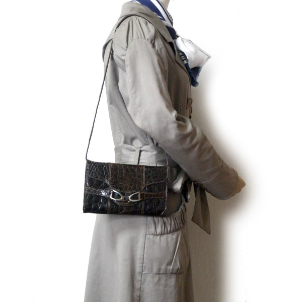 OLD CELINE お宝!!高級クロコダイル2WAYバッグ(濃茶)