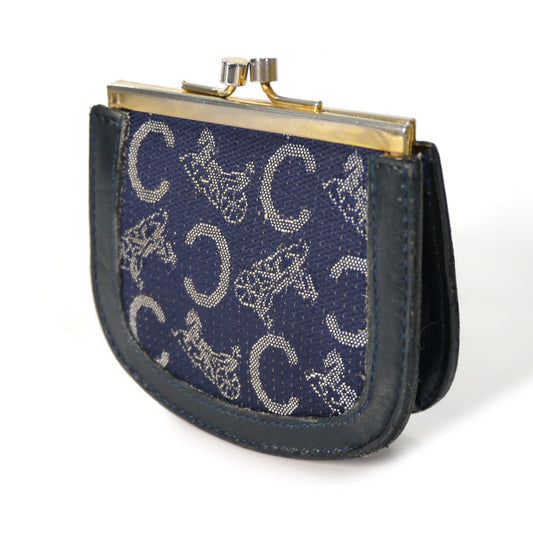 Old Celine 馬車柄 がま口コインケース(濃紺)