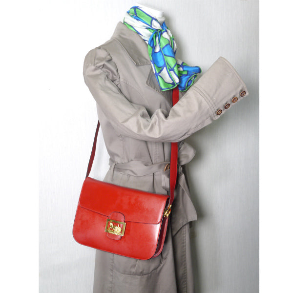 OLD CELINE レア!!馬車金具3層ショルダーバッグ(赤/総革)