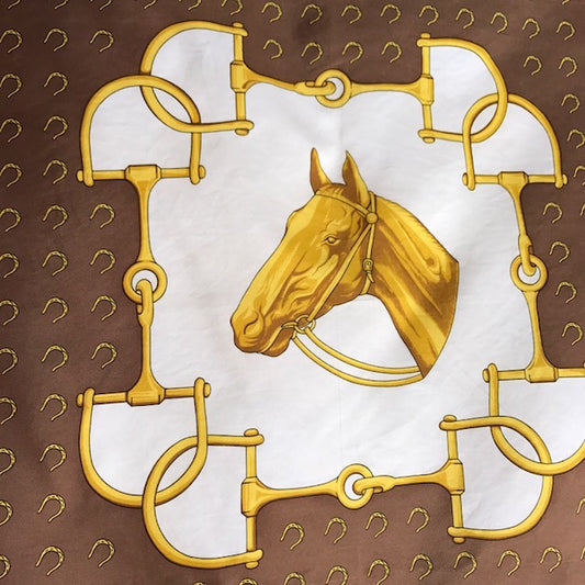 OLD CELINE <訳あり> 馬&ホースビット金具スカーフ(黒×茶系)