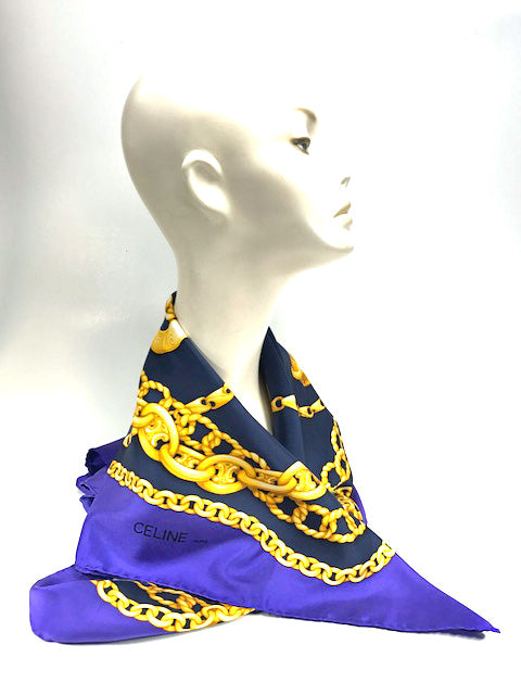 OLD CELINE ゴールドチェーン 大判スカーフ(紫)
