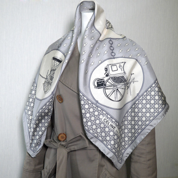 OLD CELINE 馬車柄 大判スカーフ(ライトグレー)