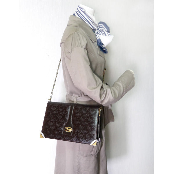 OLD CELINE 馬車金具ロゴ型押しチェーンショルダー(濃茶)