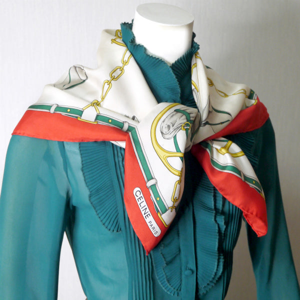 OLD CELINE 乗馬 大判シルクスカーフ(赤系)