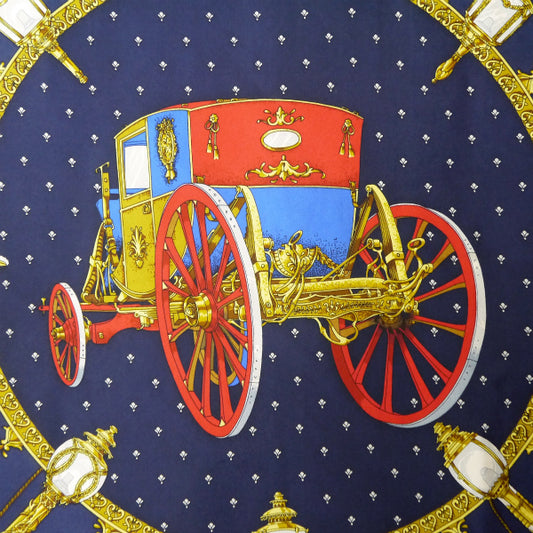 OLD CELINE 馬車柄 大判シルクスカーフ(紺系)