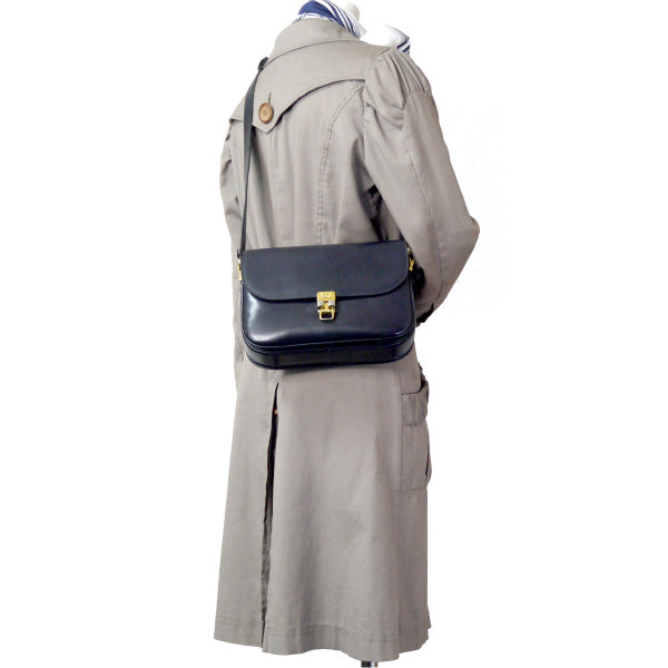 OLD CELINE 馬車金具3層式ショルダーバッグ(濃紺/総革)